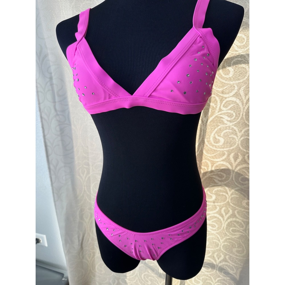 Hot Pink Rhinestone Bikini Set Women's Swimsuit Sparkle Beachwear - M